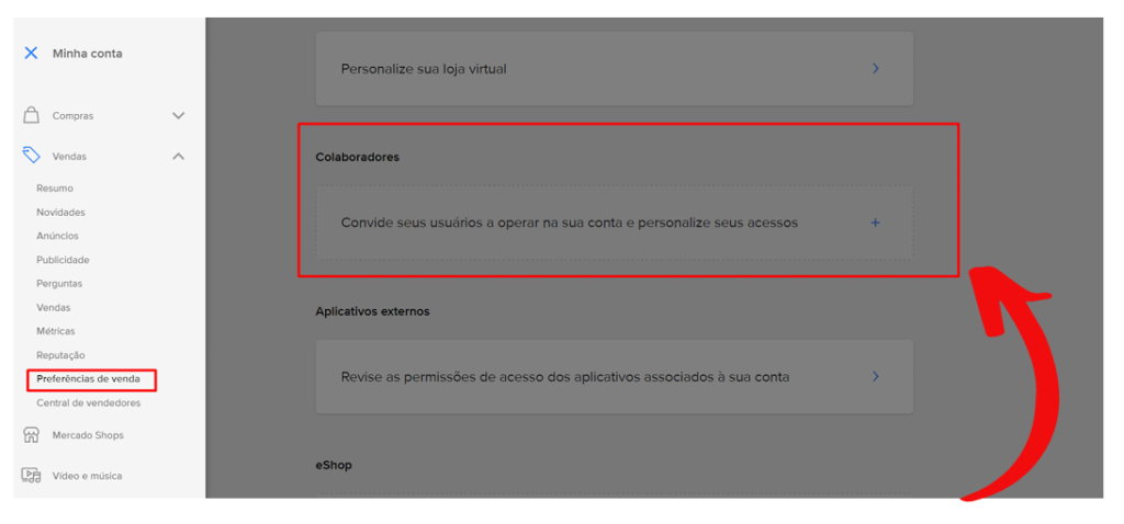 adicionar colaboradores em conta do mercado livre